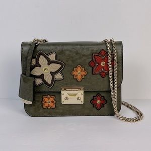 *Rare* Henri Bendel Olive Green Waldorf Chain Party Bag with Patches